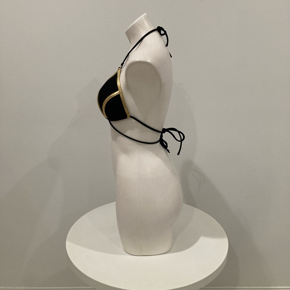 Black Gold Trim Padded Triangle String Bikini Top… - image 4